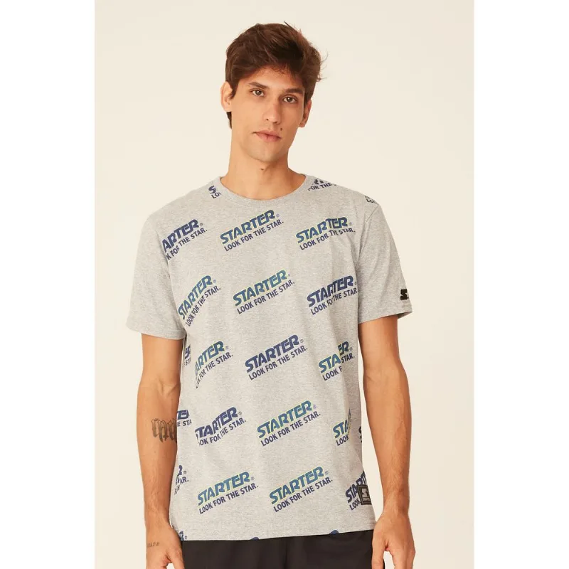 Camiseta Starter Básica Estampada Cinza Mescla - P