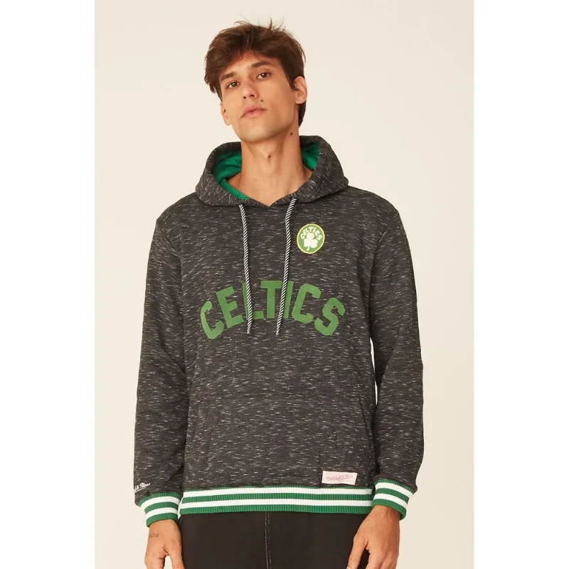 Moletom Mitchell & Ness Fechado Com Capuz Boston Celtics Preto Mescla - M
