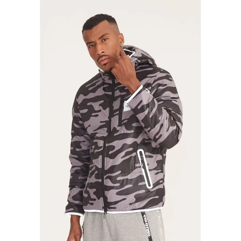 Jaqueta Starter Bomber Aberta Com Capuz Camuflada Preta - P
