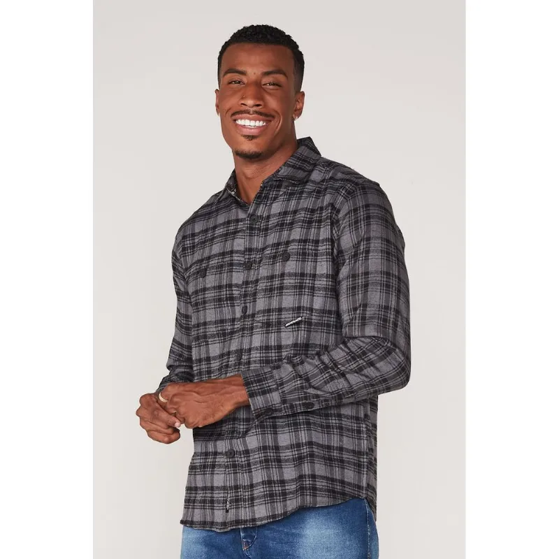 Camisa Ecko Manga Longa Xadrez Preta - G