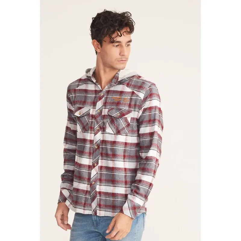 Camisa Onbongo Manga Longa Xadrez Com Capuz Vermelha - M
