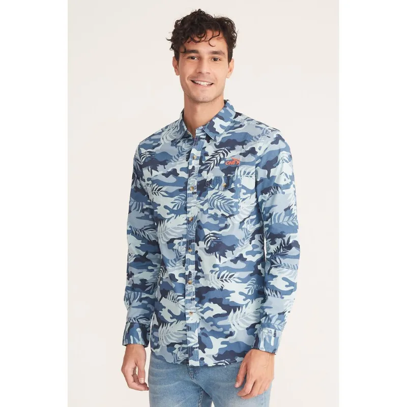 Camisa Onbongo Manga Longa Camuflada Azul - G