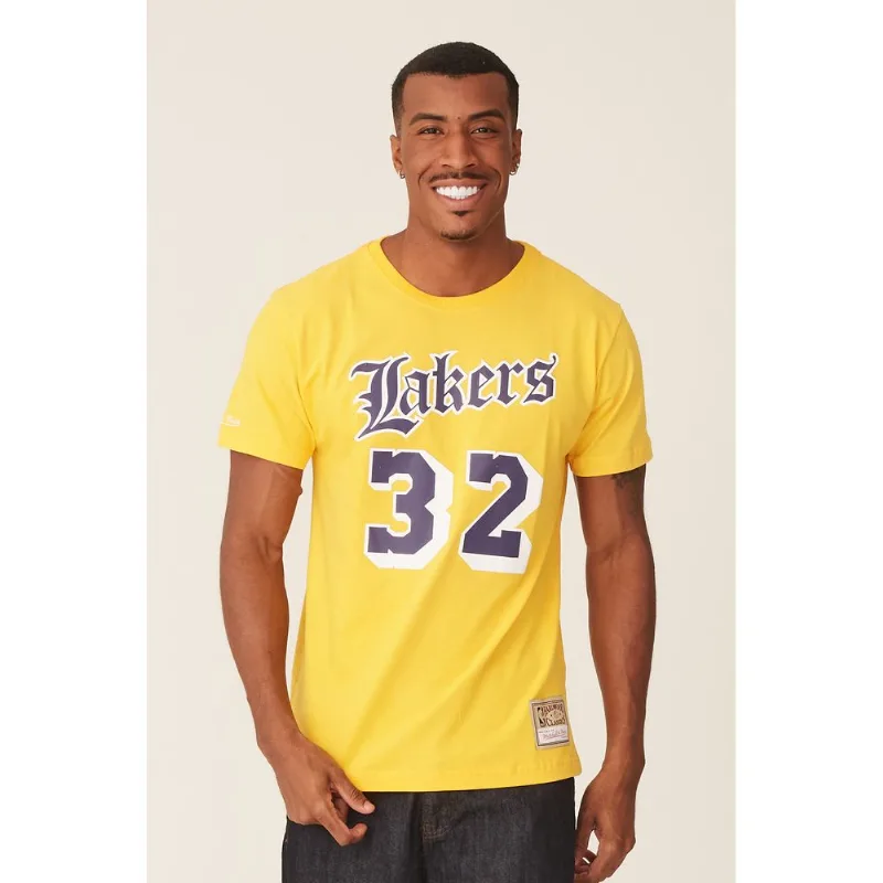 Camiseta Mitchell & Ness Estampada Los Angeles Lakers Magic Johnson Amarela - P