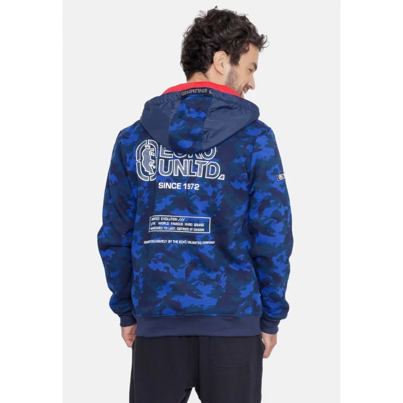 Moletom Ecko Aberto Com Capuz Camuflado Azul Marinho - P