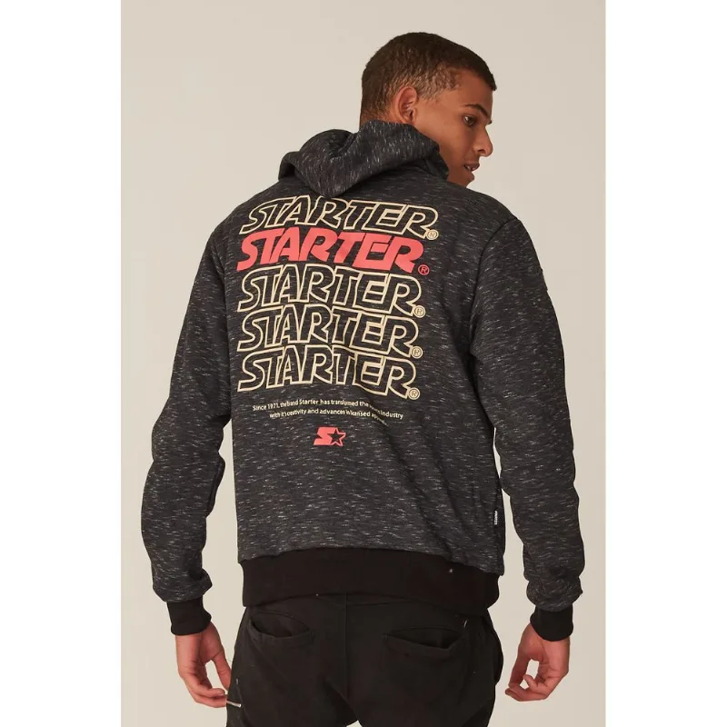 Moletom Starter Fechado Com Capuz Preto Mescla - GG