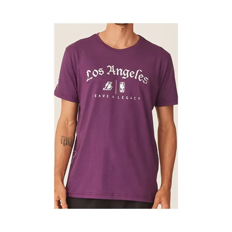 Camiseta Básica Masculina Estampada Los Angeles Lakers Roxa Tam GG - NBA GG