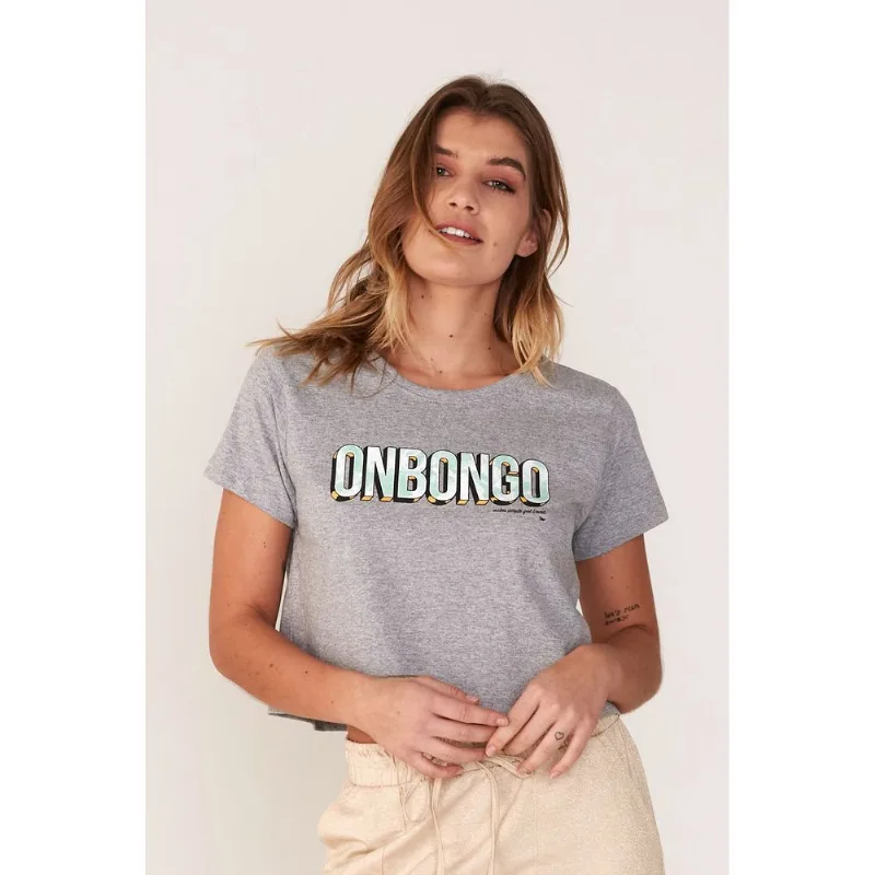 Cropped Onbongo Feminino Estampado Cinza Mescla - M