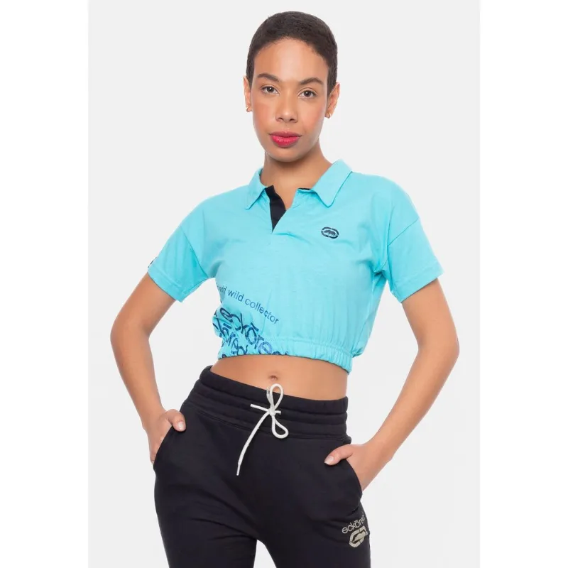 Camisa Polo Ecko Feminina Cropped Especial Azul Claro - P