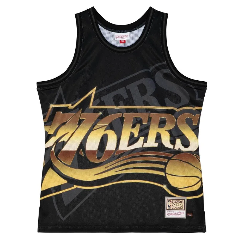 Regata Mitchell & Ness NBA Big Face 4.0 Fashion Tank Philadelphia 76ers Preta - Plus P