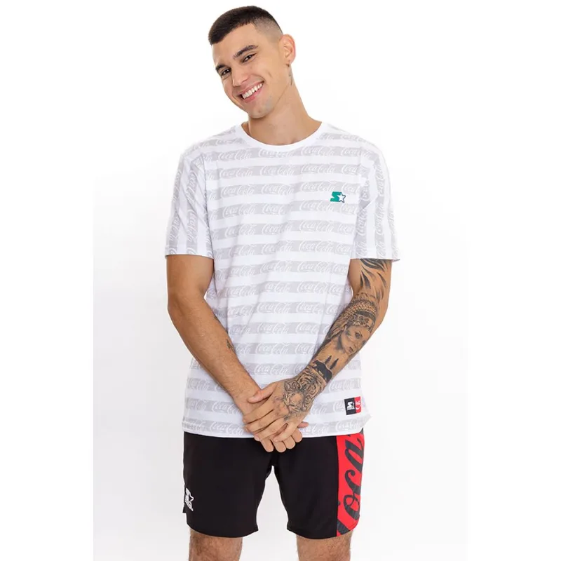 Camiseta Starter Listrada Collab Coca Cola Full Print Branca - G