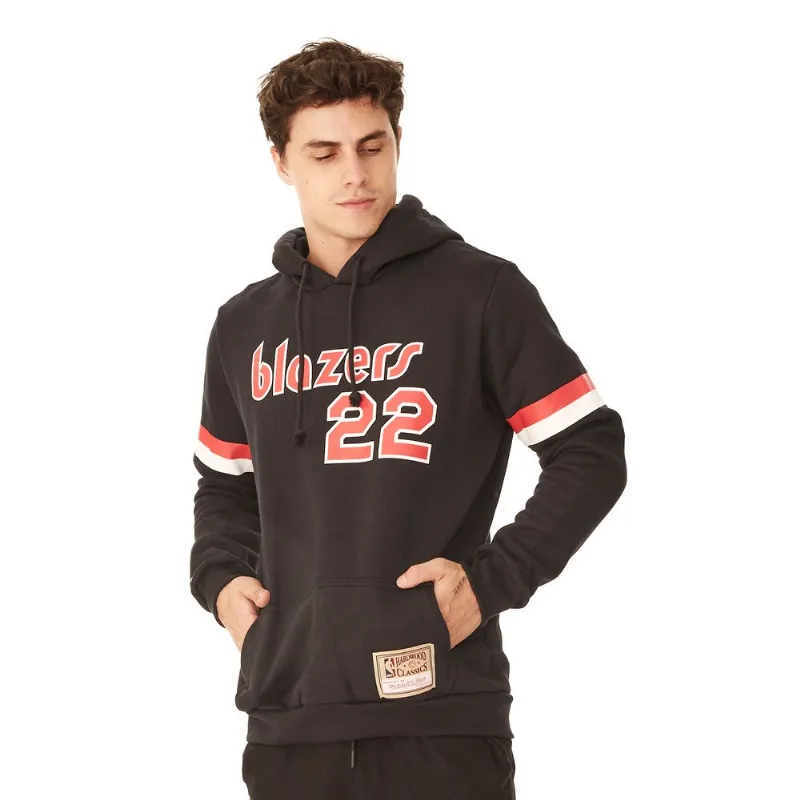 Moletom Mitchell & Ness Fechado Com Capuz Portland Trail Blazers Clyde Drexler Preto - M