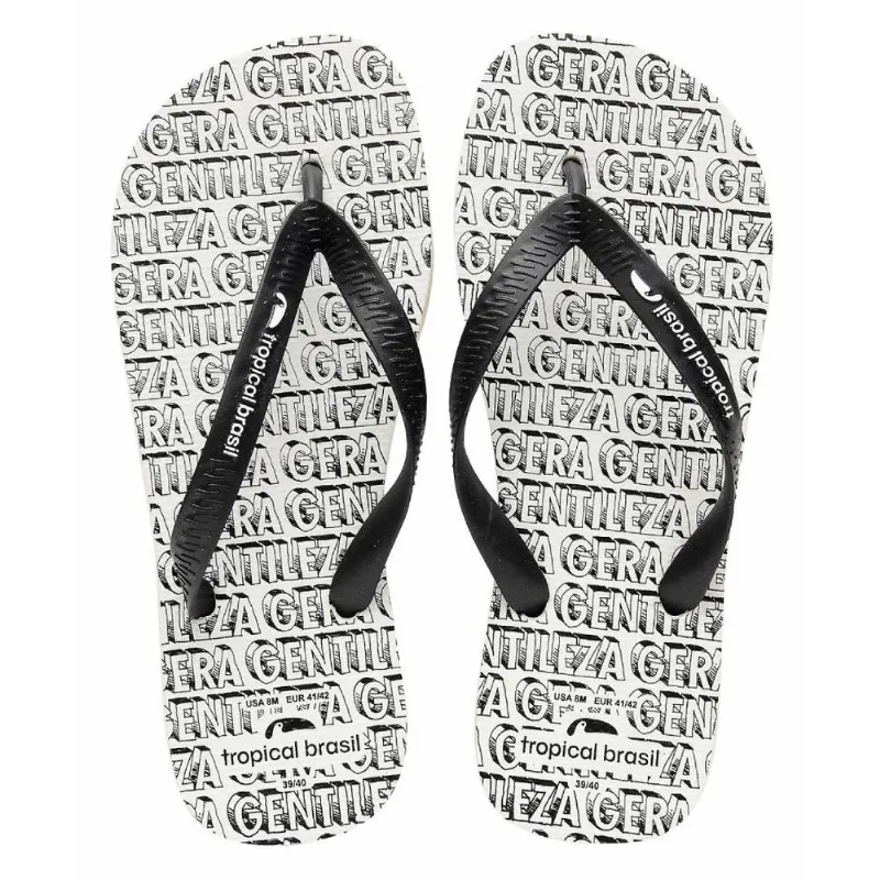 Chinelo Tropical Brasil Frases Flip Flop Branco Com Preto - 39