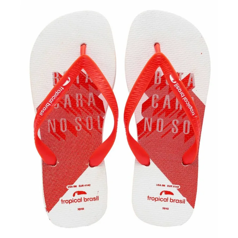 Chinelo Tropical Brasil Frases Flip Flop Branco Com Vermelho - 37