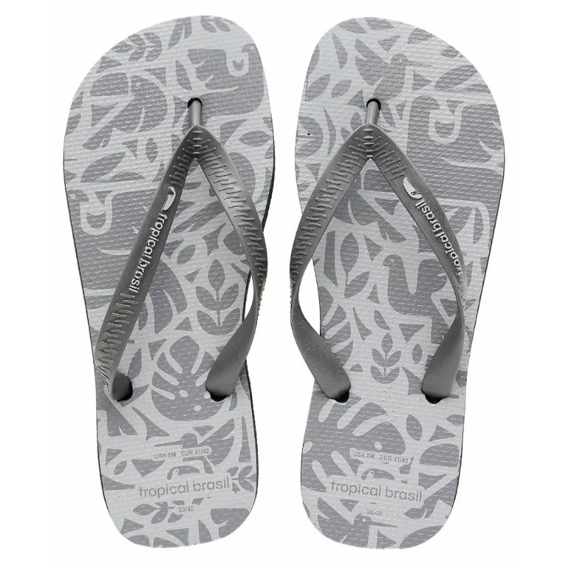 Chinelo Tropical Brasil Ilustração Flip Flop Preto Com Cinza - 39