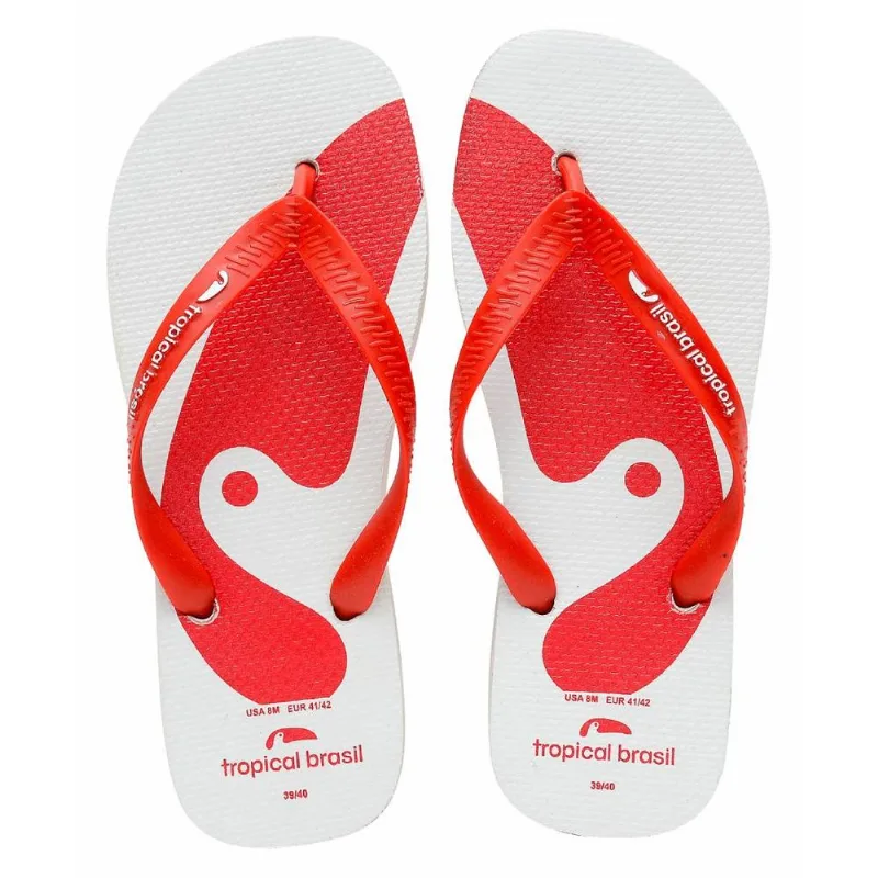 Chinelo Tropical Brasil Institucion Flip Flop Branco Com Vermelho - 39