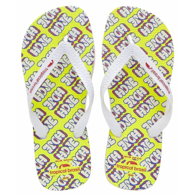 Chinelo Tropical Brasil Frases Flip Flop Branco - 37