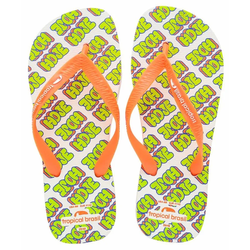 Chinelo Tropical Brasil Frases Flip Flop Branco Com Verde - 37