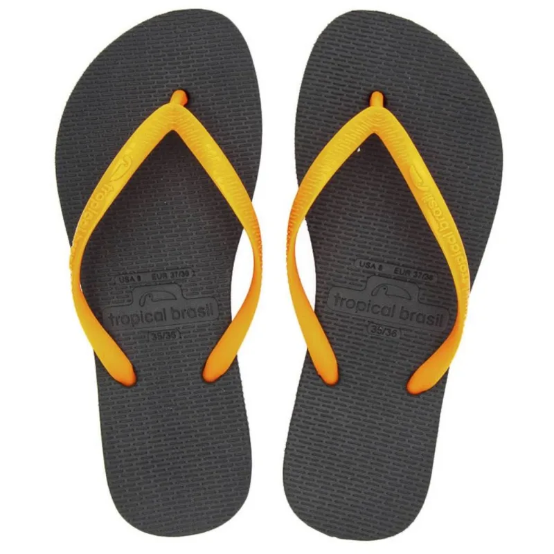 Chinelo Tropical Brasil Essencial Flip Flop Preto Com Laranja - 33