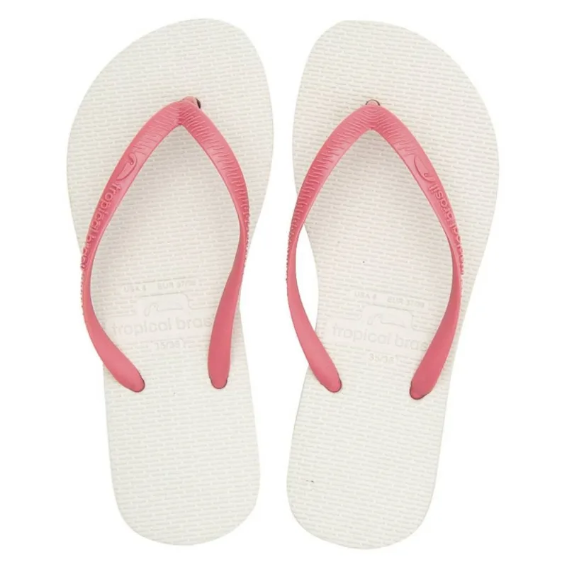 Chinelo Tropical Brasil Essencial Flip Flop Branco Com Rosa - 35