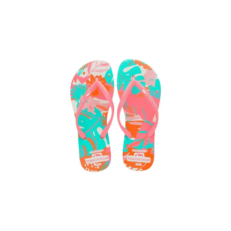 Chinelo Tropical Brasil Ilustração Flip Flop Branco Com Rosa - 39