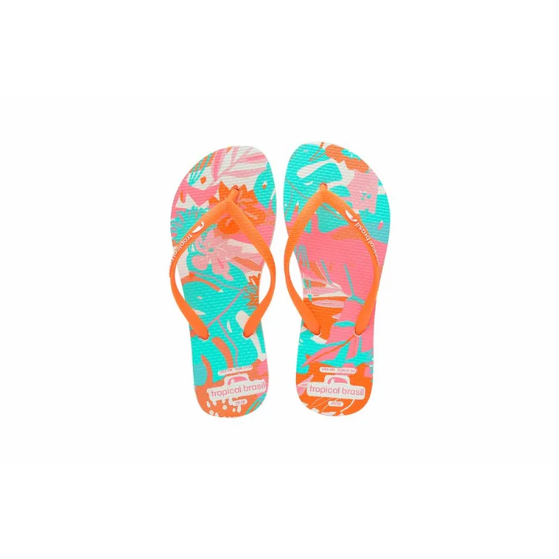 Chinelo Tropical Brasil Ilustração Flip Flop Branco Com Verde - 33