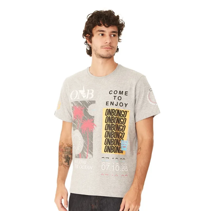 Camiseta Onbongo Especial Estampada Cinza Mescla Claro - P