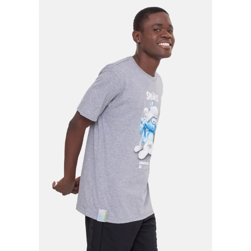 Camiseta Starter Collab Smurfs 3D Cinza Mescla - M