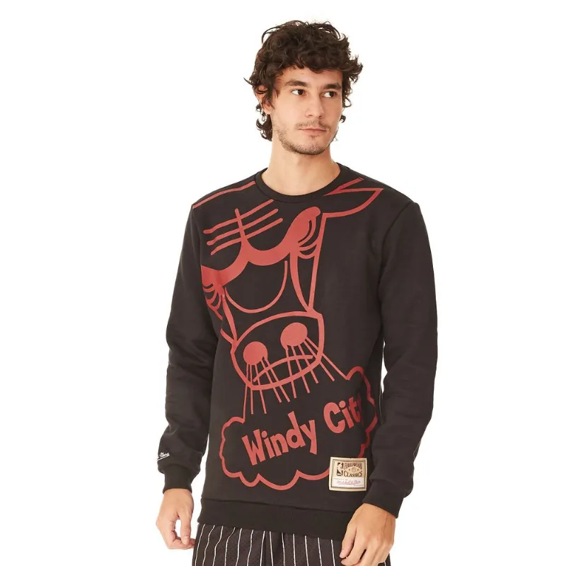 Moletom Mitchell & Ness Fechado Gola Careca Chicago Bulls Preto - G