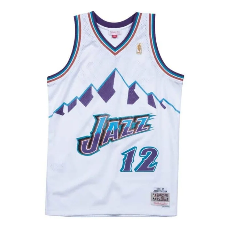 Regata Mitchell & Ness Swigman Jersey Utah Jazz John Stockton 1996-97 Branca - XGG