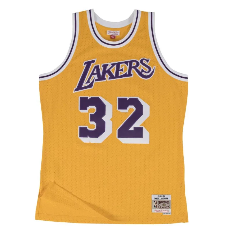 Regata Mitchell & Ness Swingman Jersey Los Angeles Lakers Home Magic Johnson 1984-1985 Amarela - G