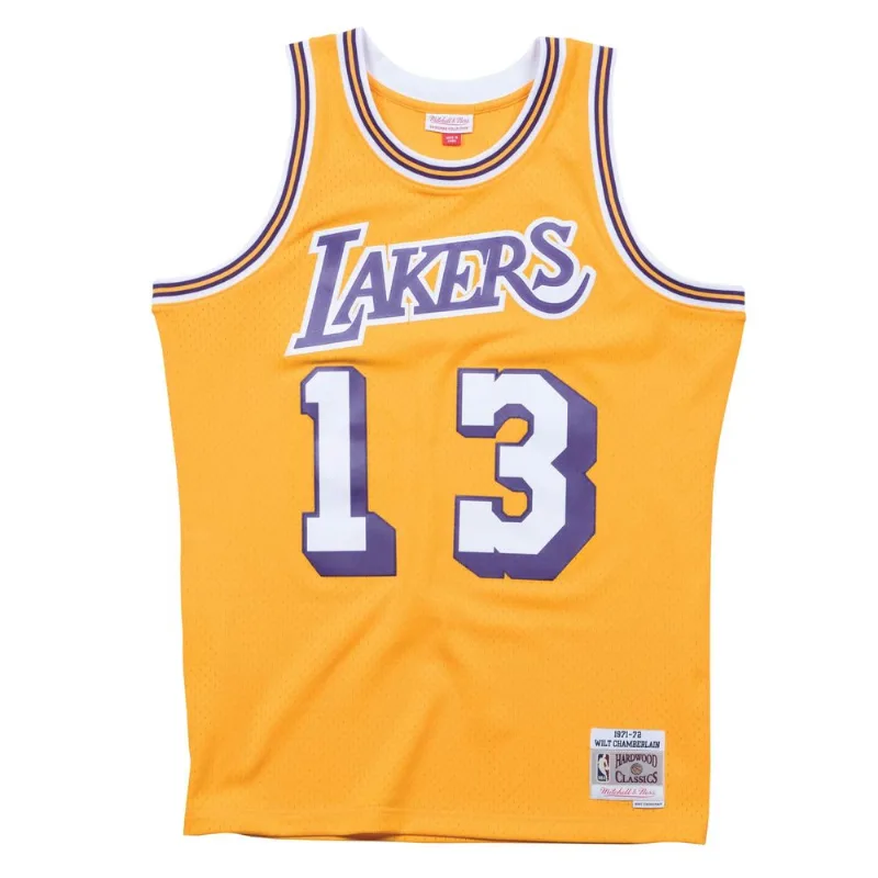 Regata Mitchell & Ness Swigman Jersey Los Angeles Lakers 1971-72 Wilt Chamberlain Dourada - M