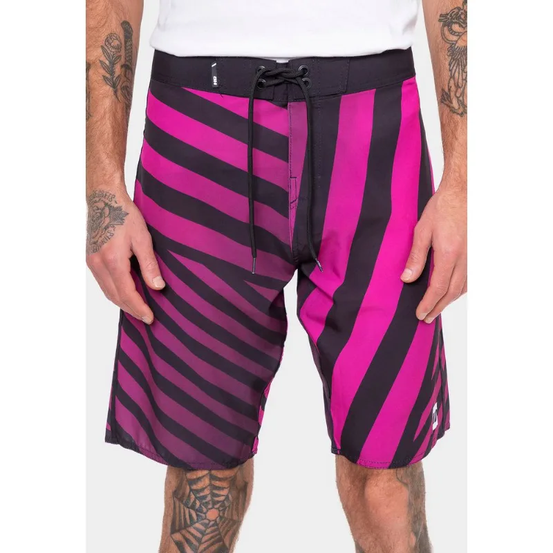 Boardshort HD Punk Stripes Preto Com Pink - 42