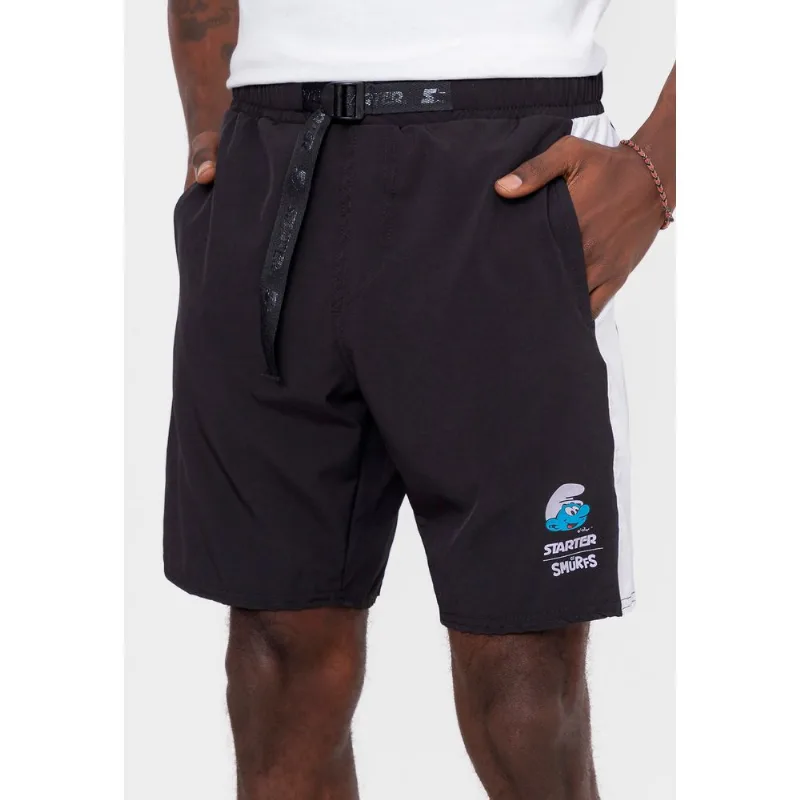 Shorts Starter Collab Smurfs Sintético Preto - GG