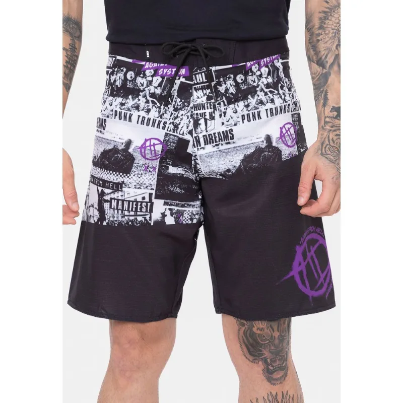 Boardshort HD Anarchy Preto Com Roxo - 48