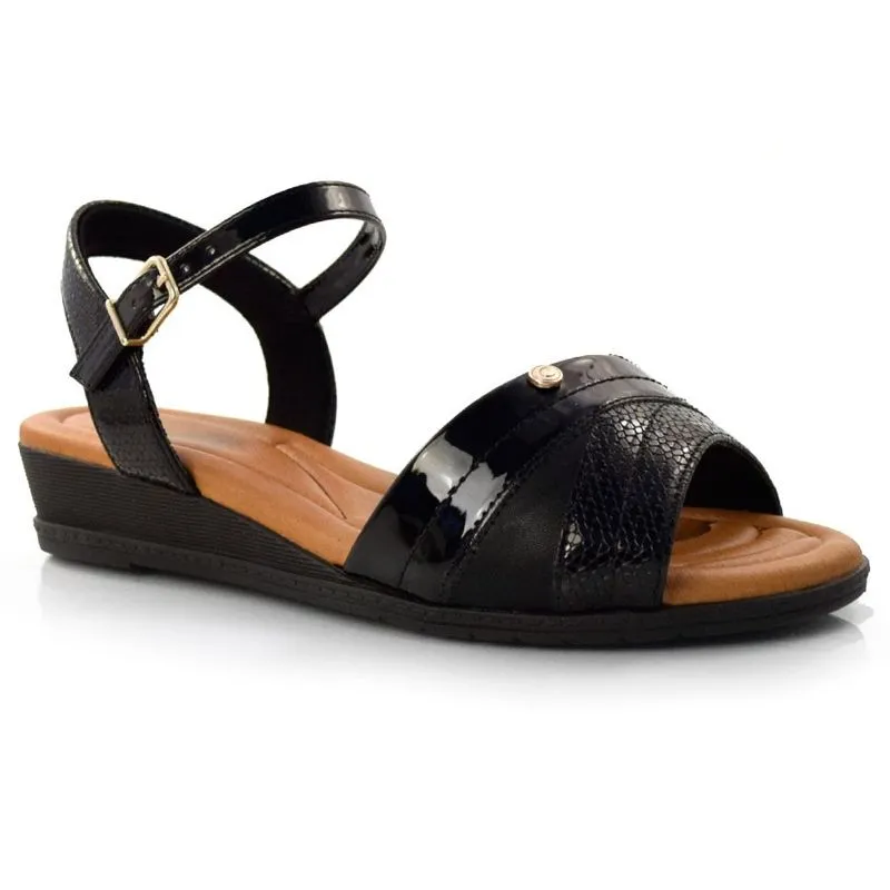 Sandália Feminina com Salto Baixo Comfortflex Preto 21-70304 38