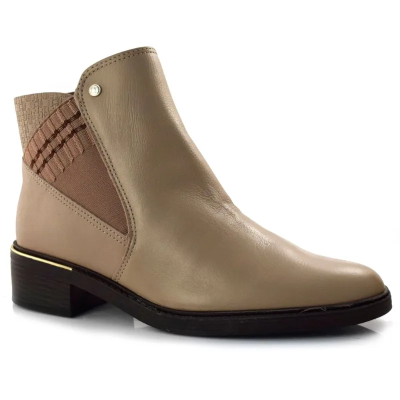 Coturno Feminino de Couro Comfortflex Bege 23-69301 35