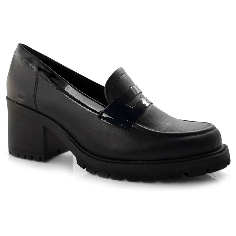 Mocassim Feminino com Salto Bloco Comfortflex Preto 23-76301 35