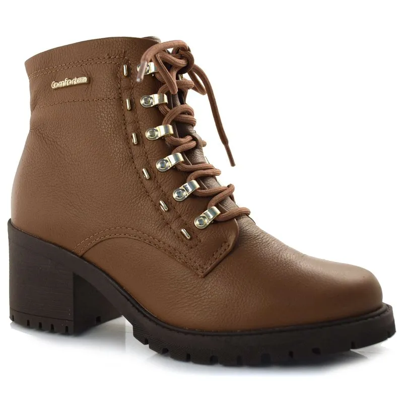 Coturno Feminino de Couro Comfortflex Marrom 23-77302 34