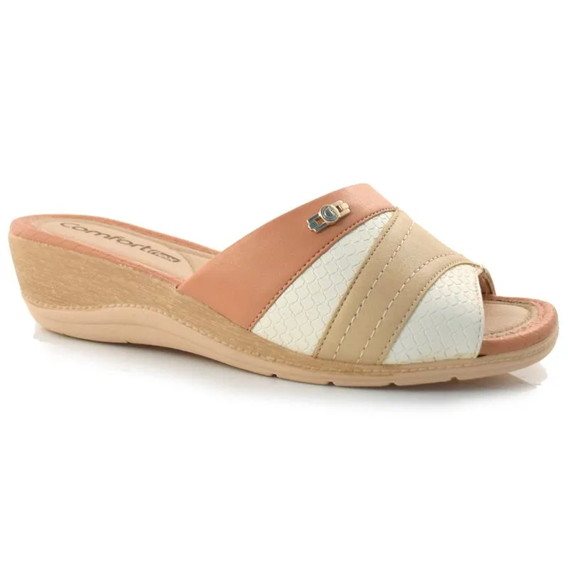 Tamanco Anabela Feminino Comfortflex Bege 22-96401 38