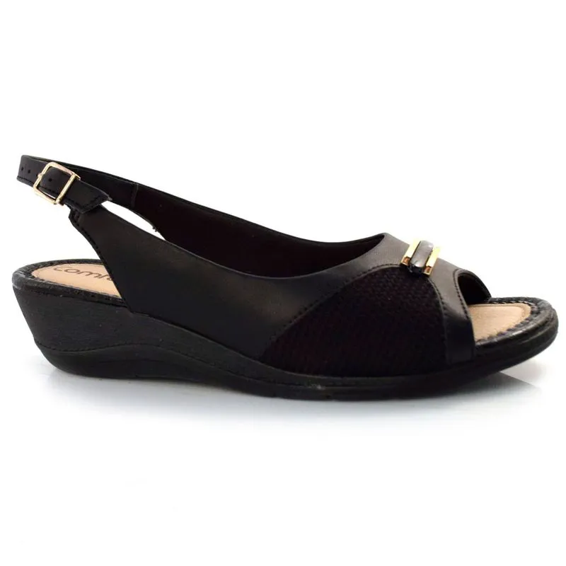 Sandália Anabela Feminina Comfortflex Preto 22-96403 36