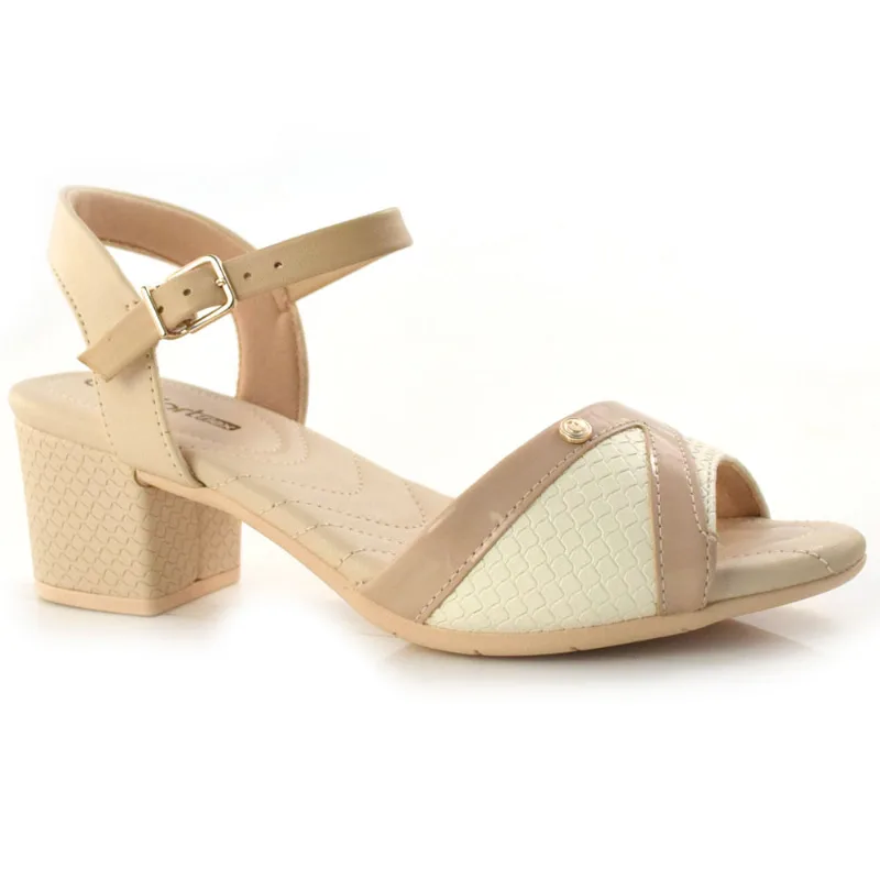 Sandália Feminina com Salto Bloco Comfortflex Off White 22-57402 34
