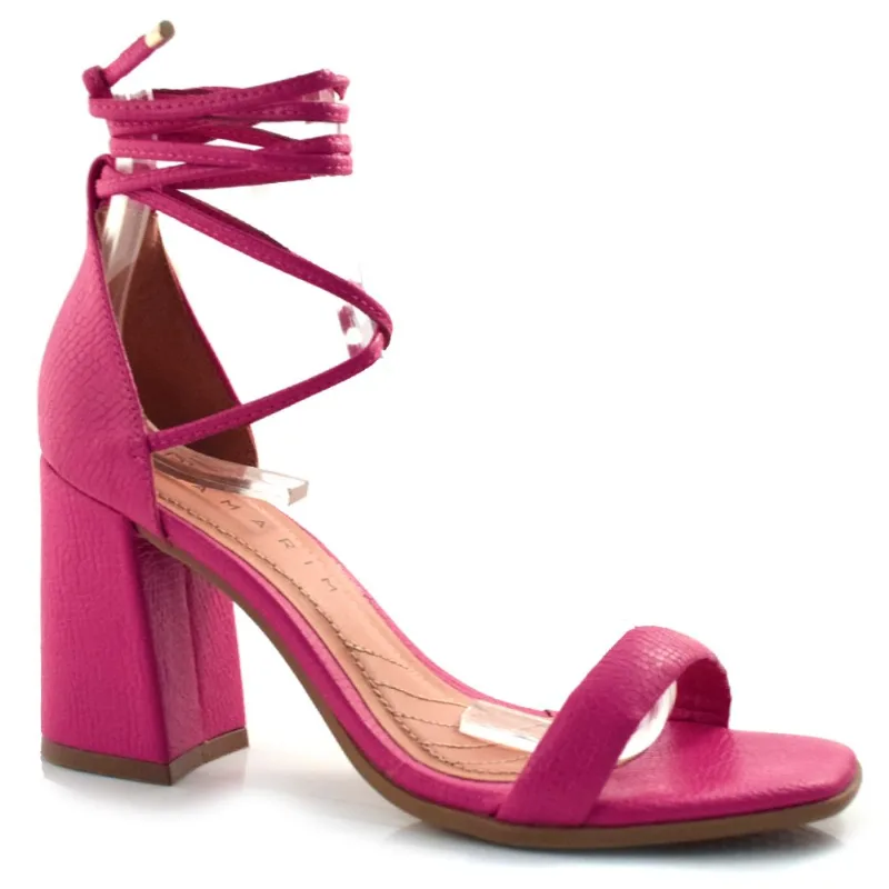 Sandália Feminina com Salto Bloco e Amarração Ramarim Rosa 22-41203 35