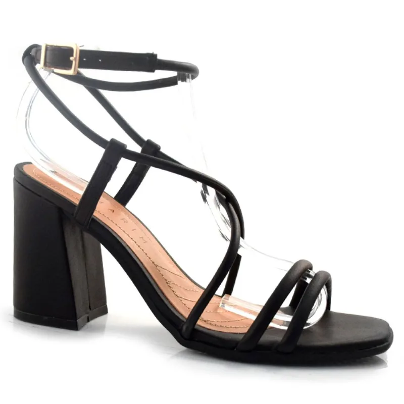 Sandália Feminina com Salto Bloco Ramarim Preto 22-41205 35