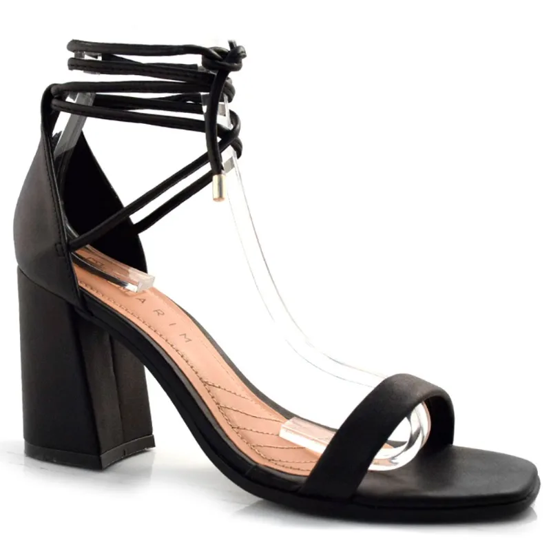 Sandália Feminina com Salto Bloco e Amarração Ramarim Preto 22-41203 35