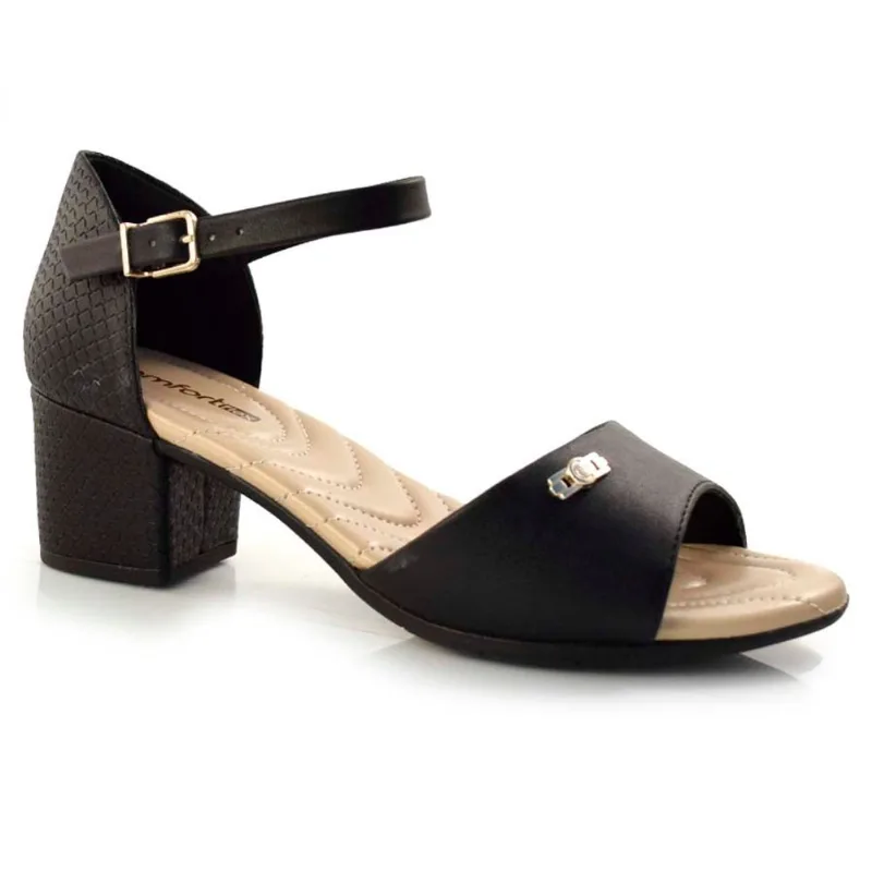 Sandália Feminina com Salto Bloco Comfortflex Preto 22-57405 38