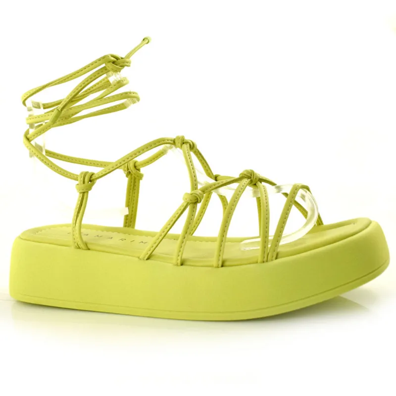 Sandália Flat com Amarração Ramarim Neon 22-39204 34