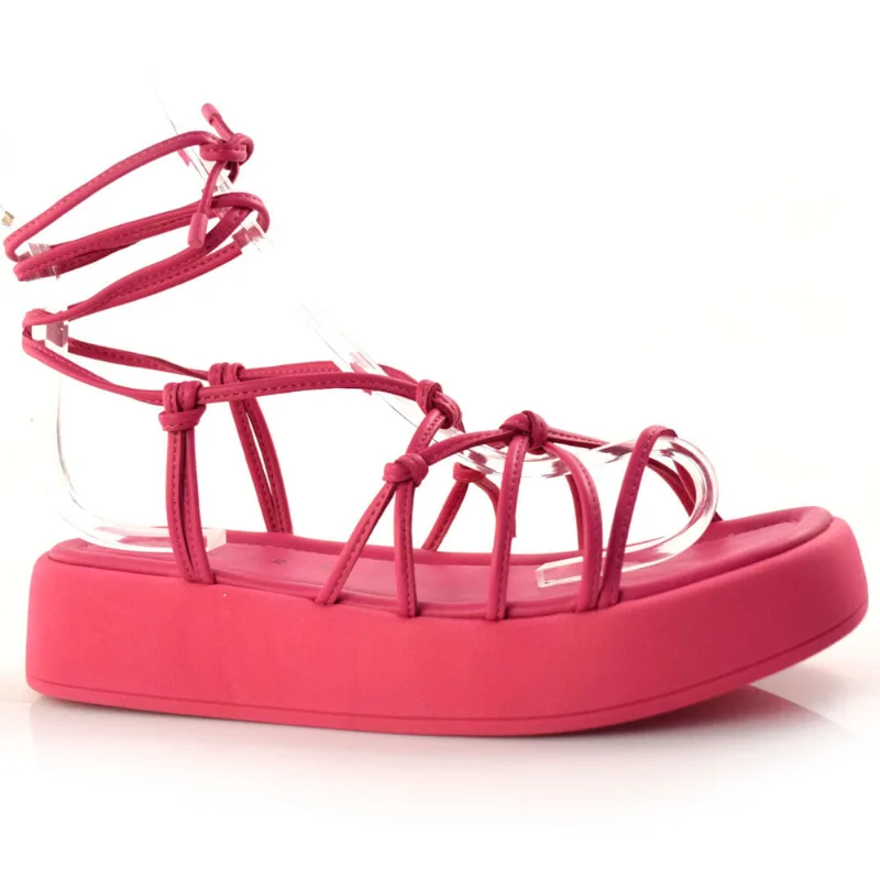 Sandália Flat com Amarração Ramarim Rosa 22-39204 35