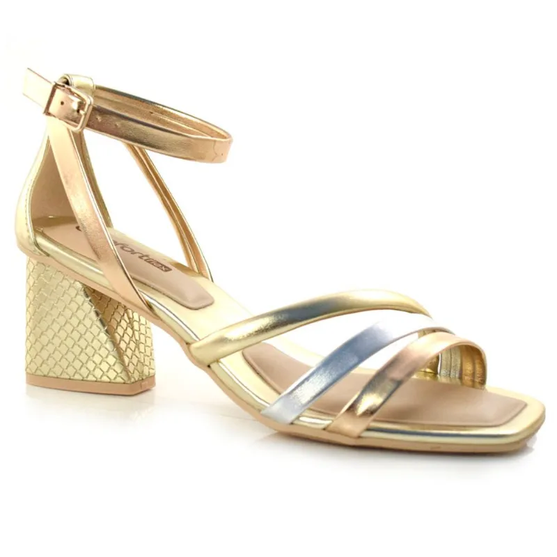 Sandália Feminina com Salto Bloco Comfortflex Dourado 22-74404 38