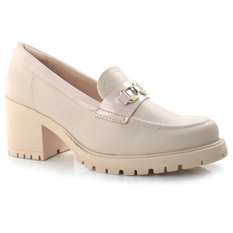 Mocassim Feminino com Salto Bloco Comfortflex Bege 23-76303 35