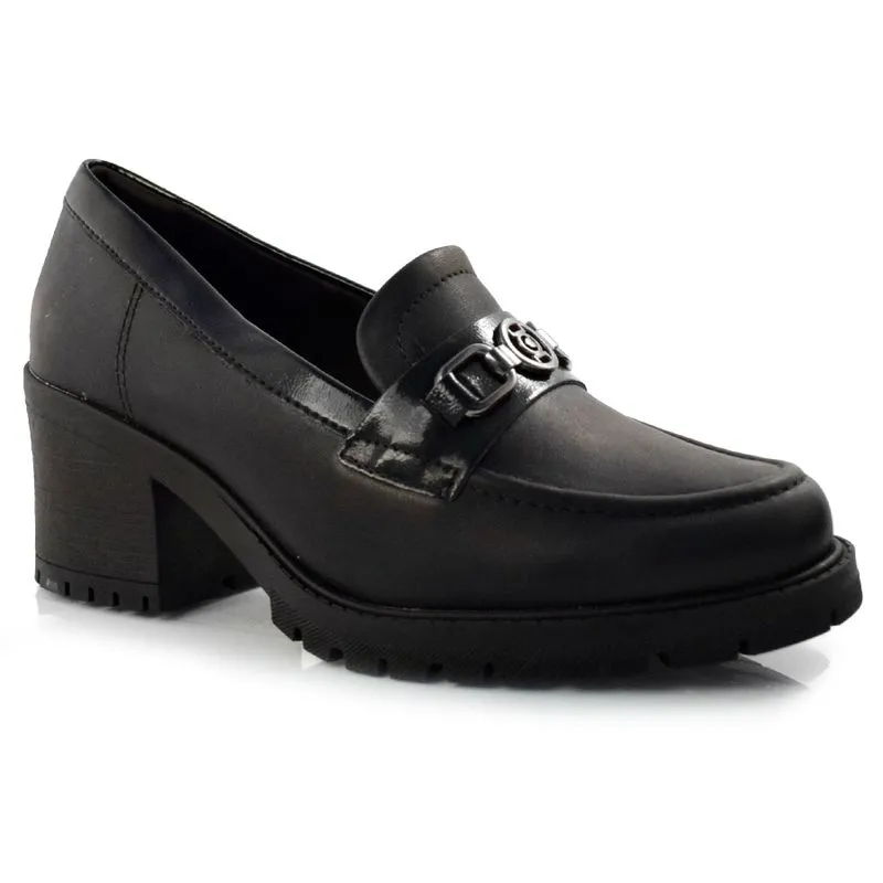 Mocassim Feminino com Salto Bloco Comfortflex Preto 23-76303 37